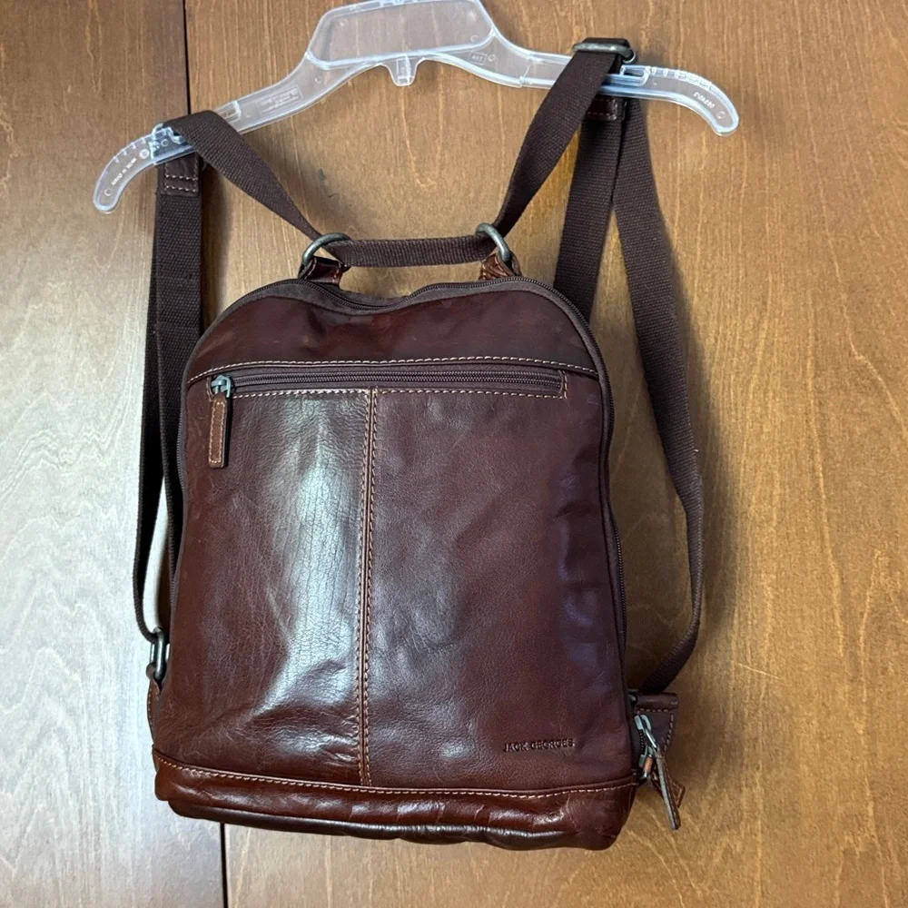 Jack Georges Buffalo Leather Voyager Convertible Backpack EUC Ret $222 Dk Brown
